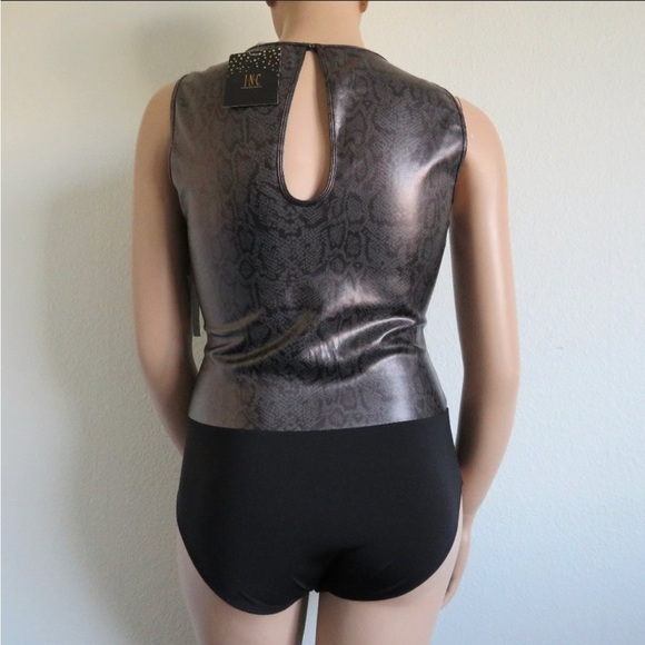 INC INTERNATIONAL CONCEPTS Jeans Snake Print Faux Leather Bodysuit Size L NWT - Picture 2 of 5